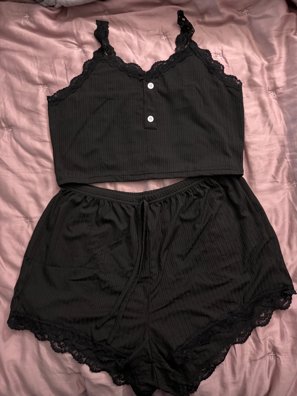 Black Ribbed Two-Piece Loungewear Set